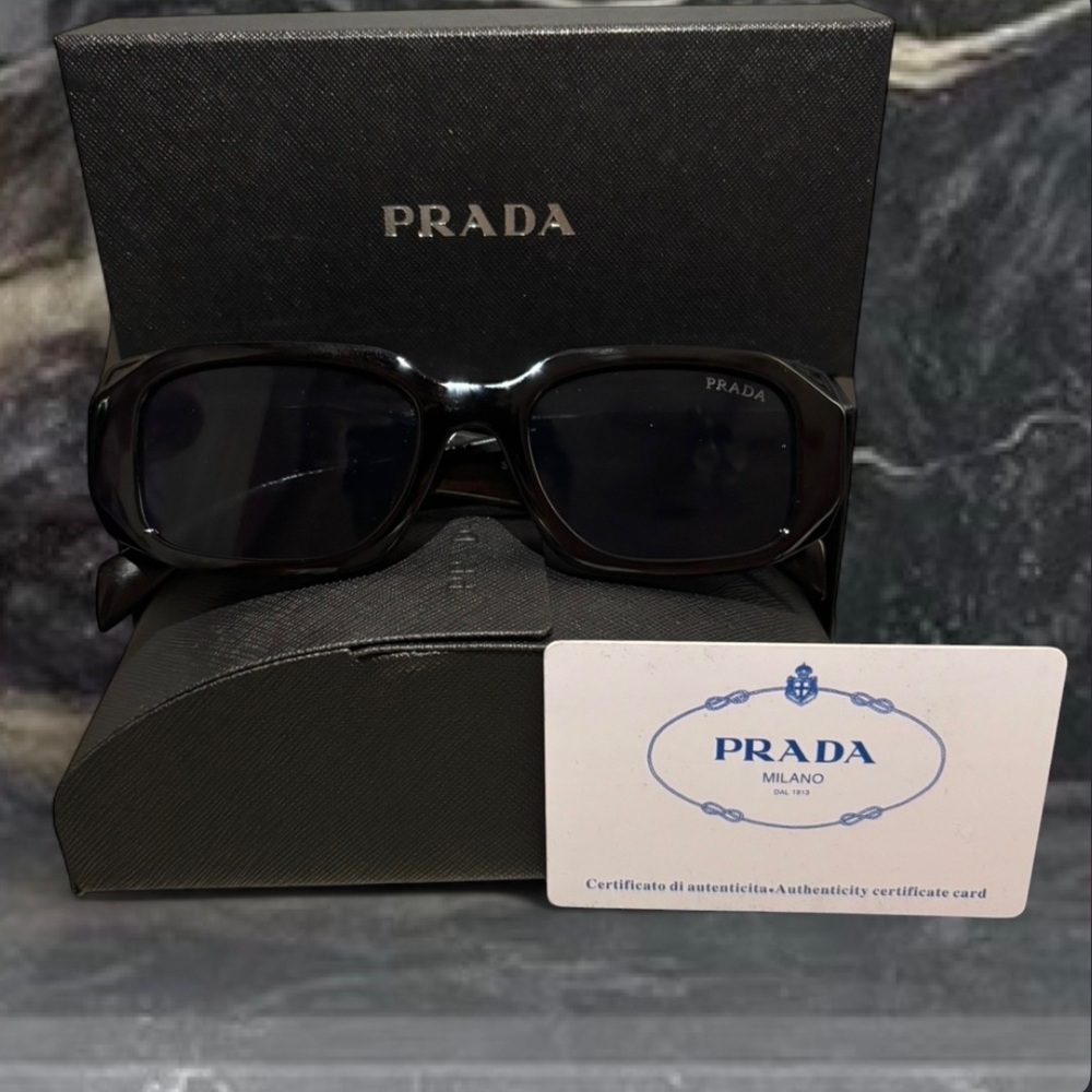 Prada Black Rectangular Sunglasses - Prada - image 1